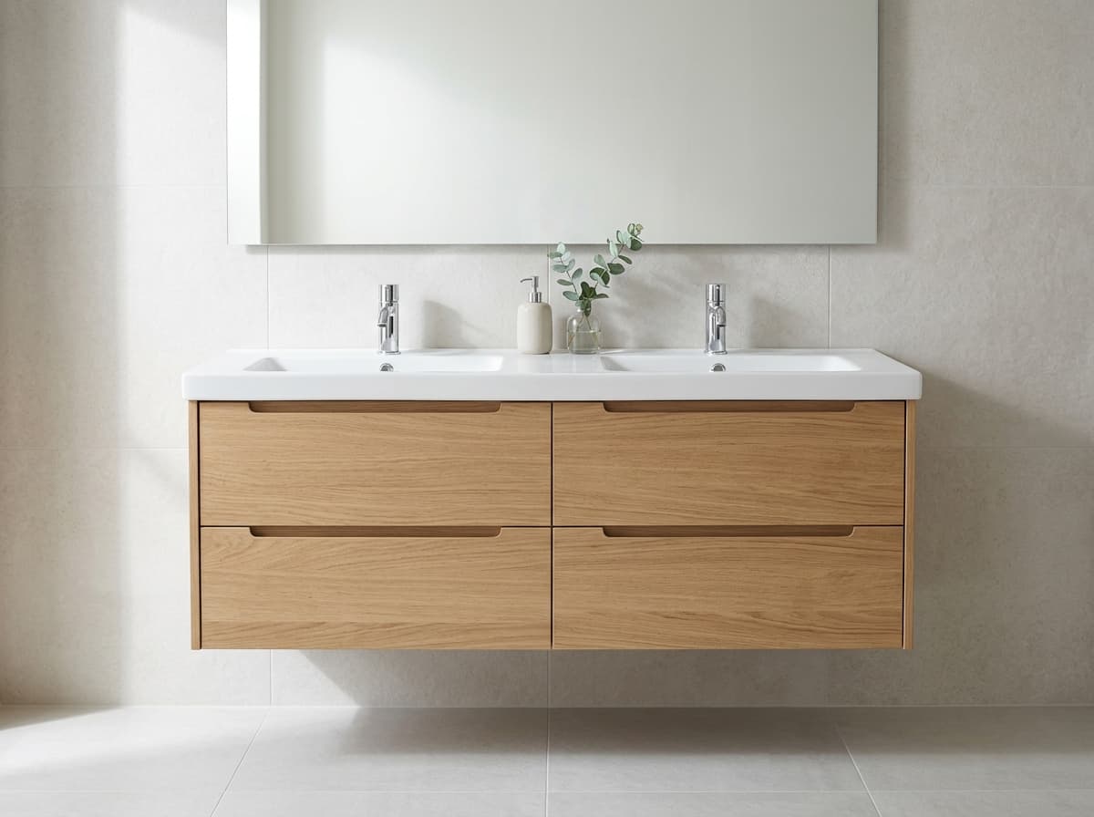 Meuble Salle de Bain Double Vasque 120cm Suspendu avec Grand Miroir LED